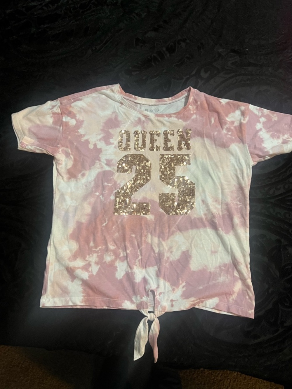 The Children's Place Pink and White Tie-Dye Sequin 'Queen 25' Tee - Picture 6 of 6